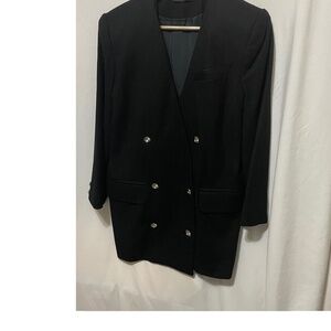 Jo-elegance Oversized Blazer  12 Black Wool Double Breast V Neck Crystal Buttons